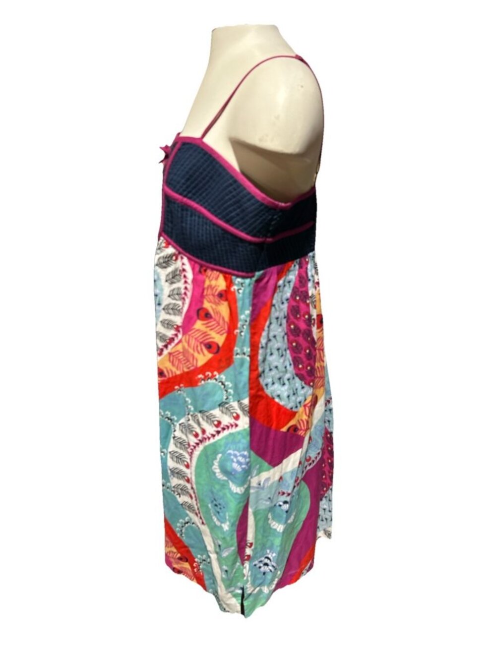 Anthropologie Lilka Floral Feather Dress Sz L Spaghetti Straps Blue Red Vtg Y2K - Picture 4 of 10